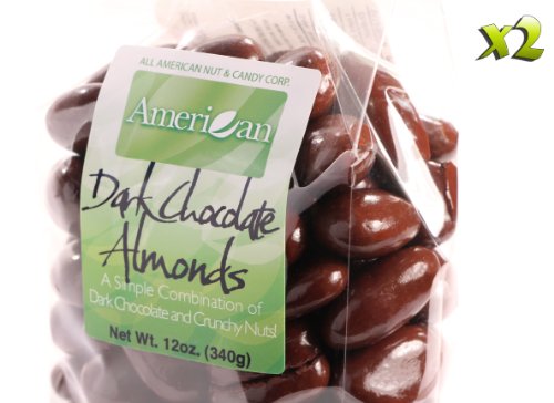 (Two) 12oz Gourmet Style Bags of Crunchy Dark Chocolate Almonds [24oz. / 1½ lb.]