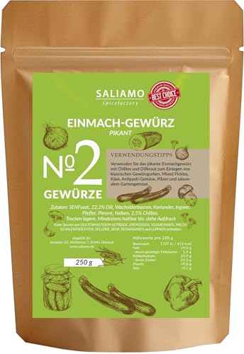 250g Einmachgewürz pikant für Gurken und Gemüse, Einlegegewürz für Essiggurken, zum Einmachen...