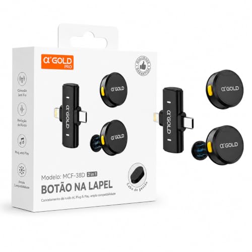 Microfone de Lapela Sem Fio Bluetooth Duplo (Kit 2), Cancelamento de Ruído por IA, Compatível com iPhone, iPad, Android, PC, Lightning e USB-C, Fixação Magnética, Bateria até 10 Horas