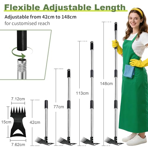 Weed Remover Tool, 2 In 1 Weeding Rake & Hoe, Weed Puller manual Gardening Tools With Long Handle for Garden Patio - Image 2