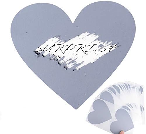 Pack of 50 Scratch Off Sticker Heart - Scratch Off Heart Stickers,Scratch Off Labels, Scratch Card Stickers, Heart Scratch Stickers - 8 x 7cm, Silver Color