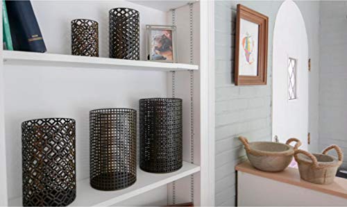 Dq Home Decor Set Of 5 Large Cylindrical Metal Candle Holders Bronze Hurricane Pillar Candleholder Rustic Table Candlestick Holders Great Centerpiece For Home Decor #TOP3