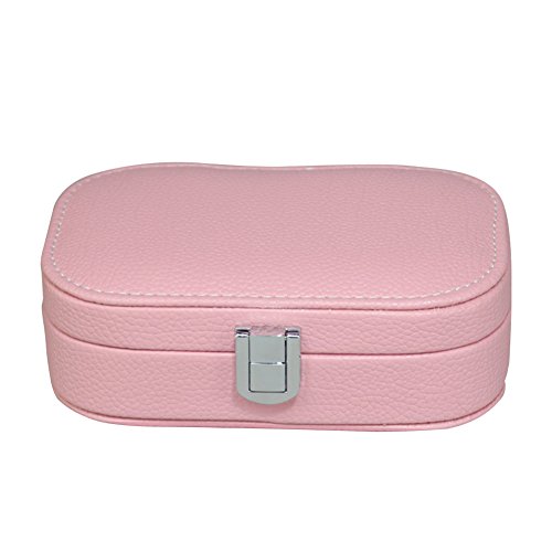 MoGist Large Faux Leather Travel Jewellery Box with Mirror Jewellery Organiser Display Storage Case for Women Girls (Pink)