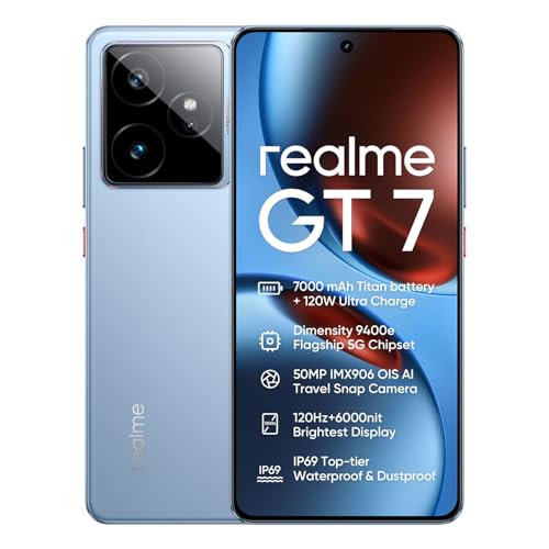 realme GT 7 5G Smartphone 12+512GB, Blu IceSense, Schermo da 6,78 pollici, Refresco a 120Hz, Ricarica Rapida 120W, Batteria da 7000mAh, Fotocamera da 50MP 2X, Chipset MediaTek Dimensity 9400e, IP69