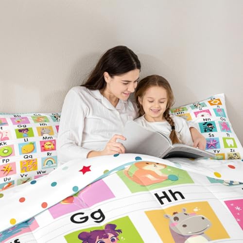 Image of Feelyou Kids ABC Chart Duvet Insert Full Size, Educational Comforter Set Boys Girls Preschool Bedding Set Learning Teens Bedroom Decor 3Pcs