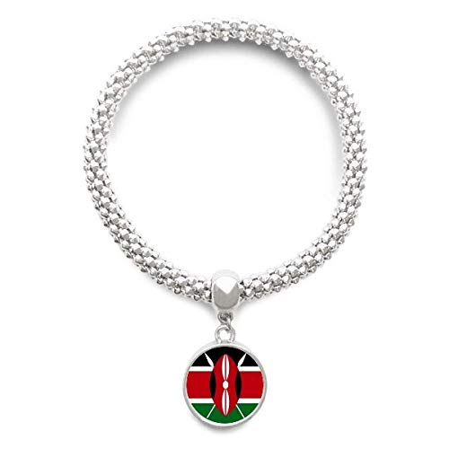Bracelet drapeau du Kenya argenté avec pendentif rond pour femme