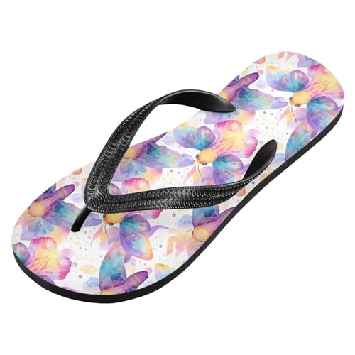ALAZA Colorful Moths Flip Flops for Women Fashion Beach Slippers Comfort Mens Flip Flops Non-Slip Rubber Shower Slippers Sandal for Hotel Travel Sport,XS2