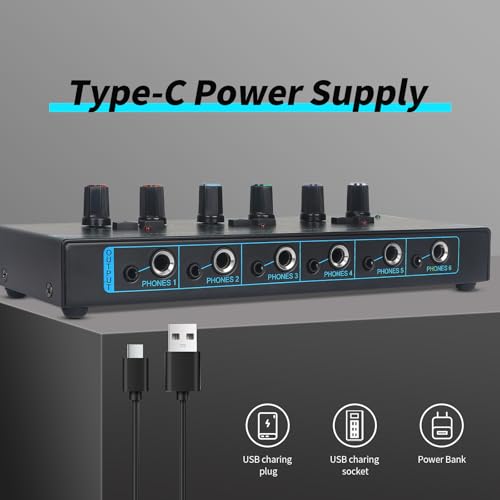 image for Horse Headphone Amp Amplifier, 6-Channel Metal Stereo Audio Amplifier,