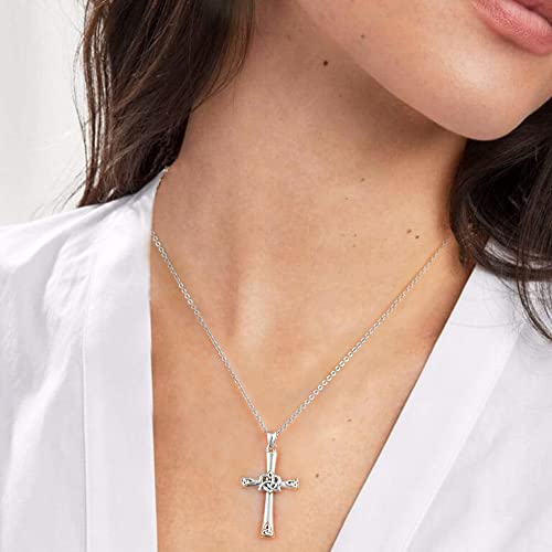 CHIC & ARTSY 925 Sterling Silver Cross Necklace for Women - Trinity Celtic Knot Cross Heart Christian Pendant Necklace Dainty Fine Jewelry For Grandma Mom - 18" with 2" Extender2