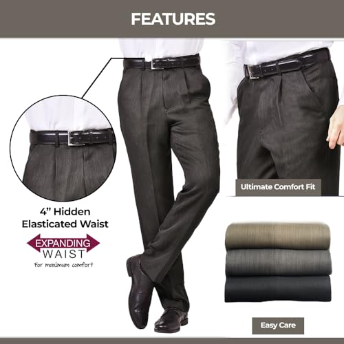 James Holton Mens Stretch Waist Trousers Smart Comfortable Hidden Elasticated Grey 36 Waist and 31 Leg Length - Image 4
