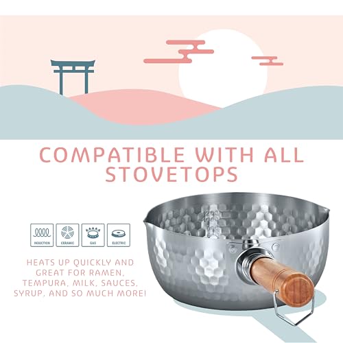 Image of (1 PC) - CONCORD 1.9l Stainless Steel Yukihira Pan. Traditional Japanese Saucepan with Wood Handle. Great for Ramen, Tempura, Milk, etc.
