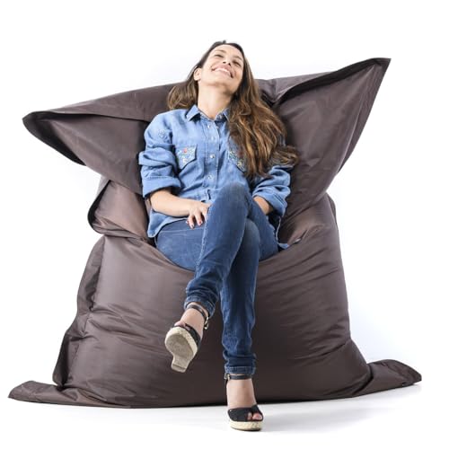 LIVEDECO - Pouf Géant Marron BiG52 Classic 170x130 cm - Déhoussable, Intérieur/Extérieur, Rempli de Billes de Polystyrène