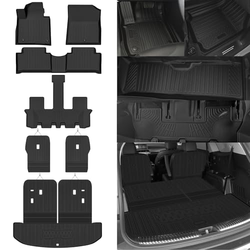 NQOQN Custom Fit Floor Mats for Kia Sorento 6 Seats/Captain Seat Gas (Not for Hybrid) 2021-2026 All Weather TPE Floor Liners & Trunk Mat & Backrest Protectors Odorless Full Set Interior Accessories