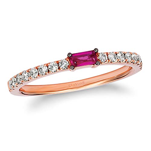 1/4 Carat Diamond And Baguette Cut Red Ruby Stackable Band Ring For Women In 14K Rose Gold (Champagne Color, Si1-Si2, Cttw) Anniversary Promise Ring Size 6.5 By Levian #TOP5