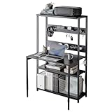 サンワダイレクト パソコンデスク 幅85×奥行60cm 天板高さ調整可能 棚付き 耐荷重100kg 有孔ボード クランプ取り付け対応 ブラック 100-DESKH087BK