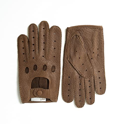 Hand Gewand by Weikert Auto-Lederhandschuhe aus Peccaryleder, ungefüttert, handgenäht, Autofahrerhandschuhe mit Finger, Autohandschuhe aus Pekari, Herren/Damen (Fasan, 9.5)