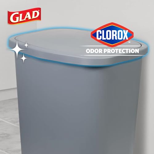 Image of Glad 20 Gallon Trash Can with Clorox Odor Protection | Plastic Kitchen Waste Bin | Hands Free with Step On Foot Pedal and Garbage Bag Rings, Grey
