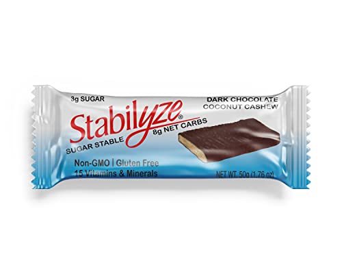 Stabilyze Nutrition Bars - Dark Chocolate Coconut Cashew | Keto Meal Replacement Bars w/ 21 Essential Vitamins & Minerals | Gluten Free, Non GMO | Low Carb Snacks | Individually Wrapped (12 Pack)