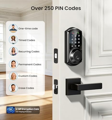 Veise VE06-L Smart Locks with 2 Lever Handle Set, App Control, Keyless Entry Deadbolt for Front Door, Electronic Digital Touchscreen Keypad, Auto Lock, Waterproof, Easy Installation, Matte Black thumbnail 6