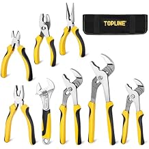 TOPLINE 8-Piece Pliers and Wrench Set, 8 Adjustable Wrench, 12, 10, 8 Groove Joint, 7 Linesman, 6 Slip Joint, 6 Long Nose, 6 Diagonal Pliers for Home Repair, Rolling Pouch Included