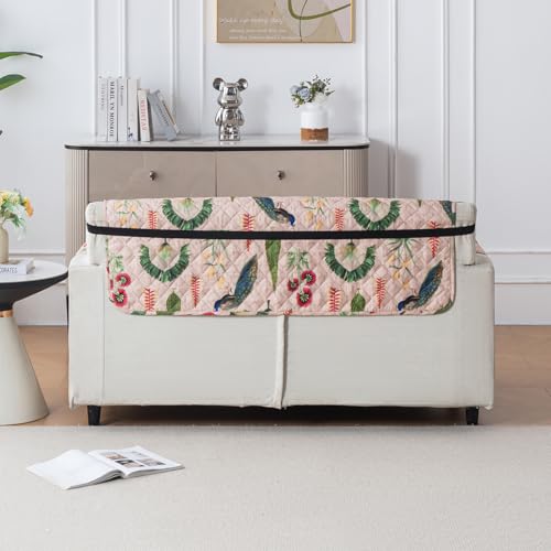 Image of House of Quirk 'Mughal Series' Anti-Slip Sofa Cover Mat with Pocket | Polyester Couch Protector for Pets, Kids & Spills (Royal Peacock, 180x210cm, Four Seater)