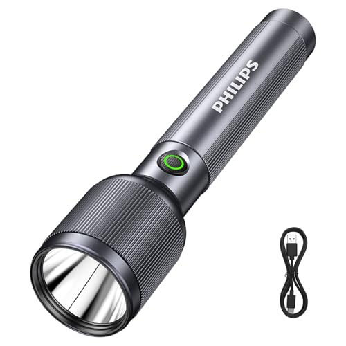 La Mejor Recopilación de Linternas los preferidos por los clientes. 43 PHILIPS SFL2243 Linterna LED Recargable, Linterna de Mano Táctica USB, Lámpara Militar impermeable para Acampar al Aire Libre, Respaldo de Emergencia de Supervivencia