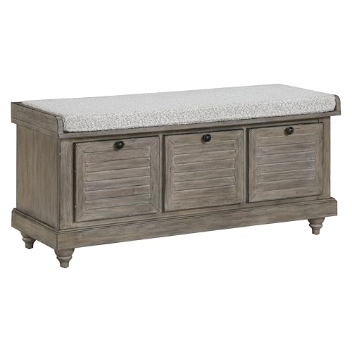 OSP Home Furnishings Dover Coastal Lift-Top Storage Bench with Shutter Face Styling, Goldstone...