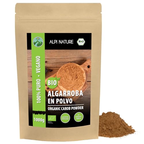 Harina de algarroba ecológica (1kg), polvo de algarrobo oscuro, procedente de cultivo ecológico controlado, sin gluten, sin lactosa, testado en laboratorio