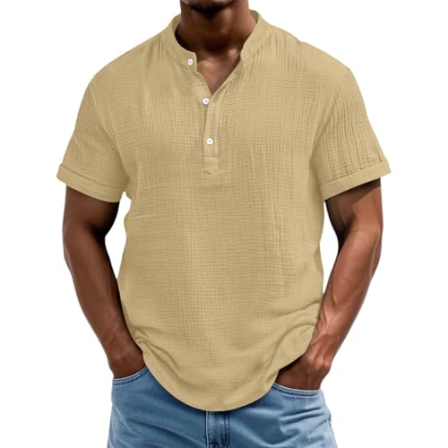 Chemise Henley homme anti-transpiration tissu doux texture lin d'été