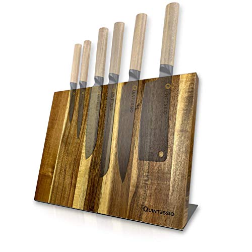 QUINTESSIO Bloque Magnético para Cuchillos sin Cuchillos - Portacuchillos Magnético de Madera - Tabla de Cuchillos XL con Imanes Extra Fuertes - Barra Magnética para Cuchillos de Cocina