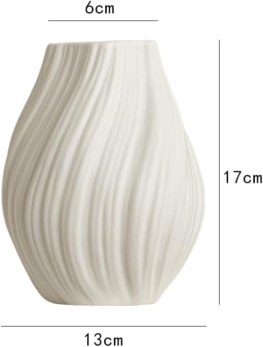 Modern White Ceramic Vase,Nordic Boho Geometric Striped Round Decorative Vase for Living Room,Shelf, Wedding&Dining Table Centerpiece, Farmhouse Home Decor, Office Decoration, Decorative Pottery - Image 5