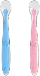 Kit Colher de Silicone para Bebê 2 Unidades Introdução Alimentar Infantil Azul e Rosa Macia Segura
