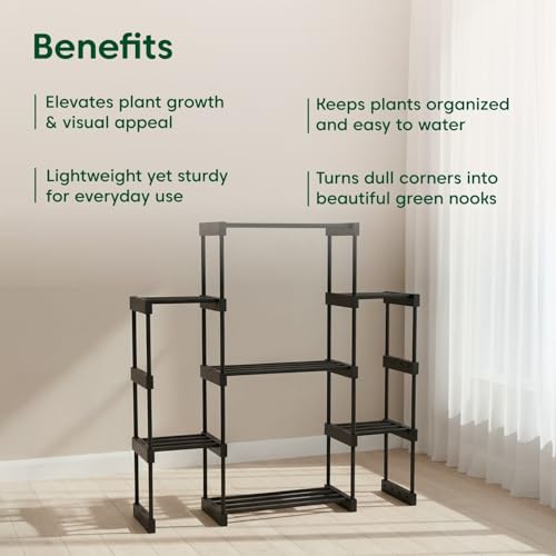 Image of KYARI 7 Tier Metal Plant Stand - Heavy Duty Black Powder Coated Vertical Plant Rack | Rust-Proof Multi Layer Flower Pot Stand for Balcony, Living Room & Outdoor Use (DIY Assembly Required)