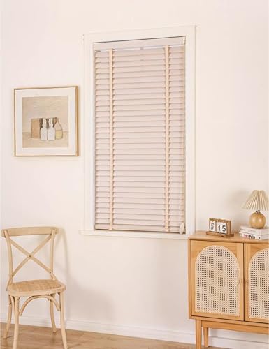 Persianas Venecianas de Madera Maciza Natural, Persianas Horizontales Lamas 50mm para Ventanas/Puertas/Estores Privacidad W 25/35/45/60/80/100/130/160cm Cortinas de Opacas