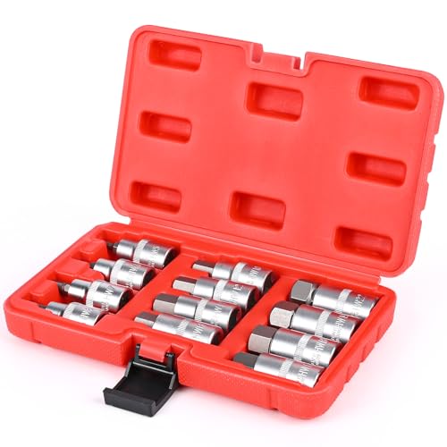 12 Pièces Jeu de Douille Allen 1/2,5-22mm Douilles à Choc Hexagonales,Douille Allen Douilles en Acier à Outils Avec étui Portable,Couple élevé,Anti...