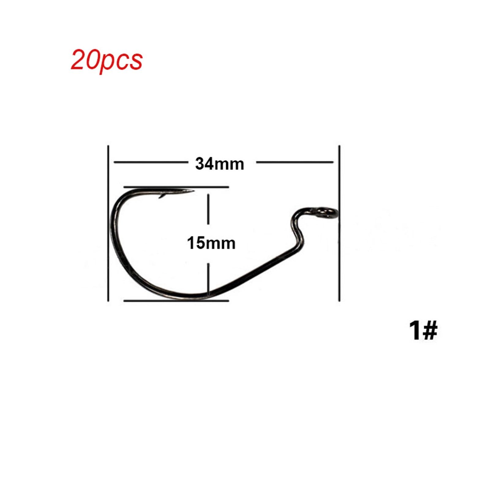 Angel-Jig-Haken, Angelhaken, große Disparität, Angelhaken, Offset-Angelhaken 5/0#-1#, weicher Biat-Köder-Angel-Rig oder Rig-Angelhaken-Set, 20 Stück/Menge (Color : 1)