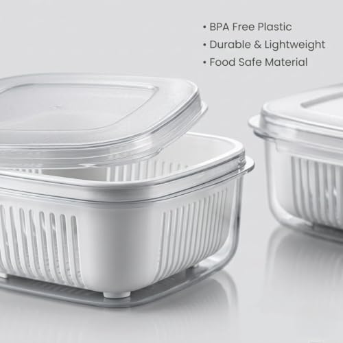 Image of VOLCANO Fridge Storage Containers, Fridge Organizer with Removable Drain Plate & Secure-Sealing Lids, Fridge Storage Boxes Keep Fruits, Vegetables Fresher, Container Box (Pack of 2 Food Storage Box)