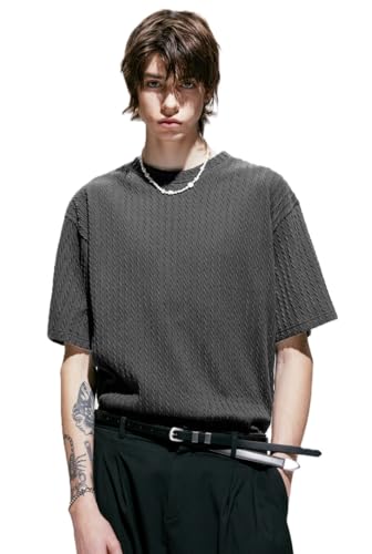Image of Zilcon Mens Fashion Cotton Jacquard Oversized Tshirt for Men Stylish Crewneck Solid T-Shirt Casual Plain Shirts Men Tshirt