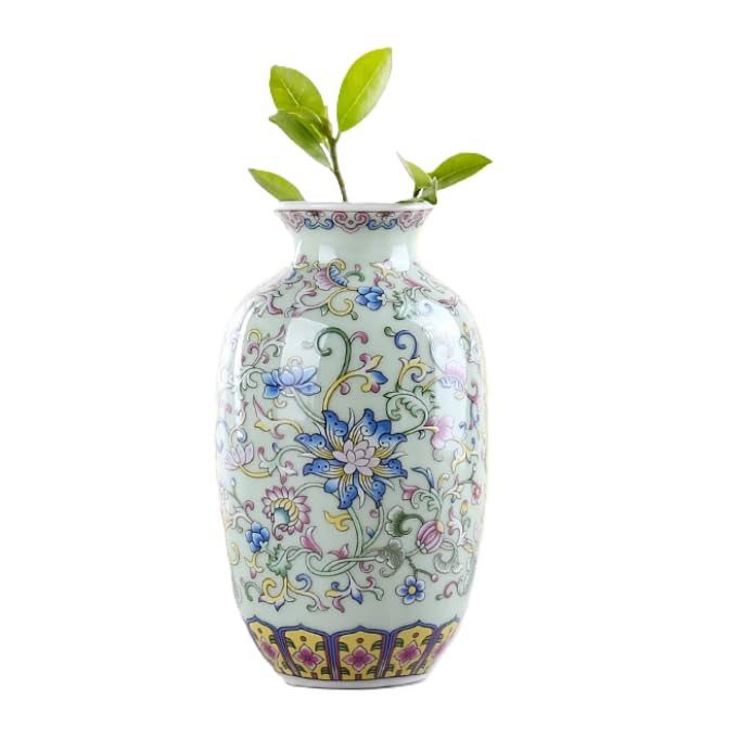5.5 Inch Small Ceramic Vase for Flower, Handmade Elegant Tall Wax Gourd Vase, Vintage Chinese Painting Porcelain Decorative Vases for Office Home Decor Green