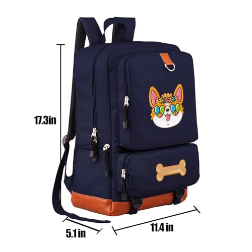 Navy Bone Hawaii Corgi Daypack Oxford Classic Durable High School College Student Books Pack 12" X 5" X 17"(W X D X H)2