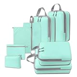 White Hawk 8-Pcs Compression Packing Cubes for Suitcases – Waterproof Diamond Polyester, No Mesh, Space-Saving Luggage Organiser, Travel Bags for Suitcases, Backpacks & Carry-Ons (Aqua) - Image 1
