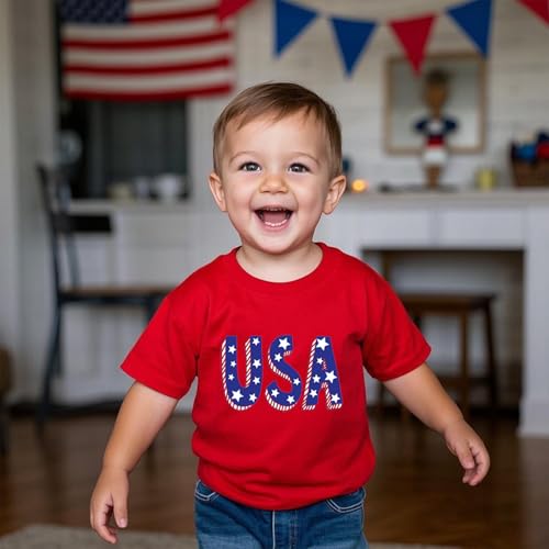 Image of Boys 4th of July Shirts-Toddler Girls Patriotic American Flag Tees Kids Memorial Day USA T-Shirts 2-7T