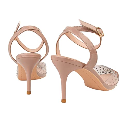 LUXINYU,Women Pointed Toe Heels Fashion Elegant Transparent Rhinestone Strap Ladies Pumps Heeled Dress Sandals Shiny Stiletto Hollow Comfort Work Shoes2