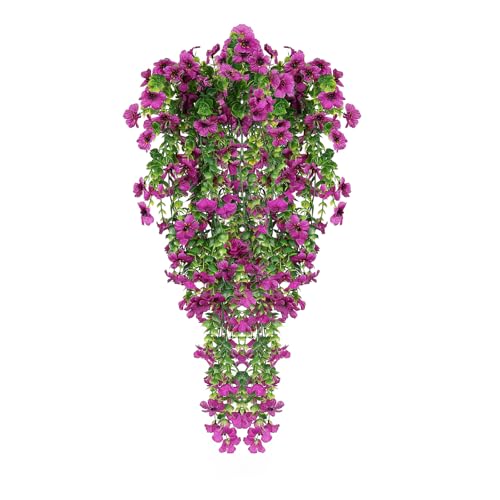 Leixi 2Pcs Artificial Hanging Flowers, UV-Resistant Fake Hanging Plants Flower Bouquet for Wall Home...
