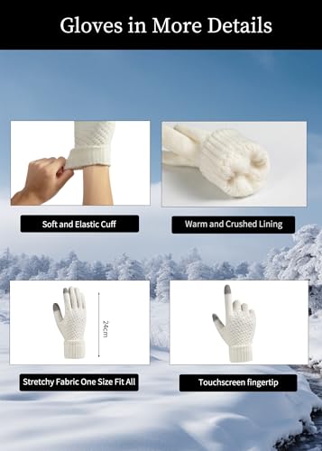 Winter Sets for Women - 4-Piece Knit Hat, Scarf, Gloves & Socks, Warm Hat and Scarf Set for Women, Soft Winter Sets for Men with Elastic Fit3