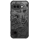 Dumkery Cute Case for Google Pixel 9a Case, Aesthetic Black Line Art Floral Rose Pattern Print, Translucence Hard PC Anti Scratch Shockproof Cases Cover for Girls Women