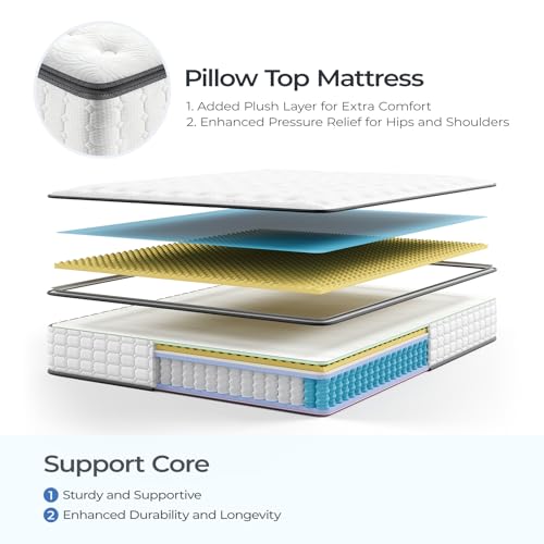 Image of Vesgantti Twin Mattress, 10 Inch Hybrid Twin Size Mattress in a Box, Single Bed Pillow Top Mattresses, Foam and Pocket Coils Innerspring Mattresses, Pressure Relief, Medium Firm Feel