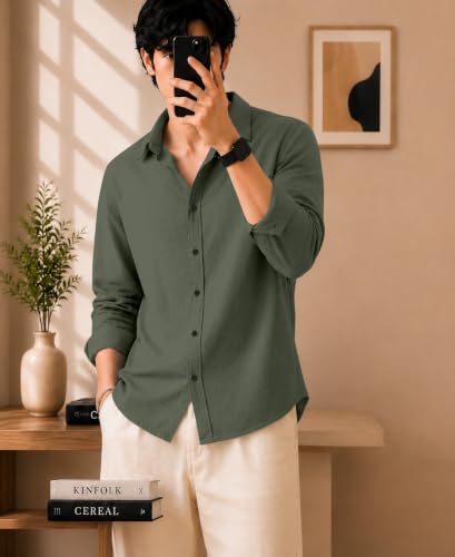 Image of Trendy Threads Men's Stylish Solid Shirt | Full Sleeve Regular Fit Casual Look | Button Down Shirt for Men 