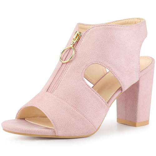 Allegra K Women's Front Zip Cut Out Chunky Heels Slingback Gladiator Heel Sandals