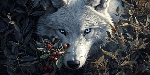 Broderie Diamant Loup et Fruits 100x200cm, Kit Complet Toile Ronde DIY
